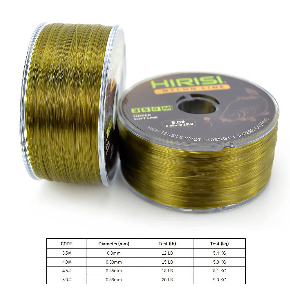Hirisi 350m Super Strong Fishing Line Japan Monofilament Nylon Carp Fishing Line Fishing Accessories Nylon Line