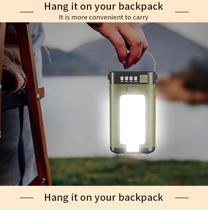 Solar Camping Light，USB/Solar Recharge Portable Lamp with 2000mAh Battery 6 Lighting Modes Outdoor Portable Hanging Tent Light