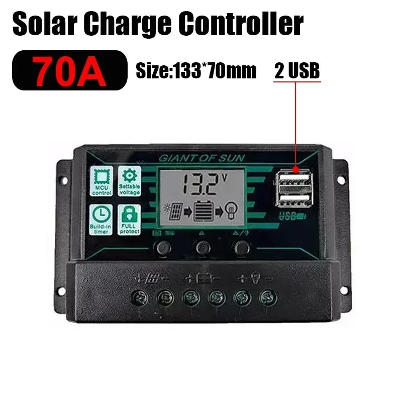10/20/30/40/50/60/70/80/90/100/150A Solar Controller Digital Display LCD Screen 12V 24V Solar Panels Battery Charge Controller