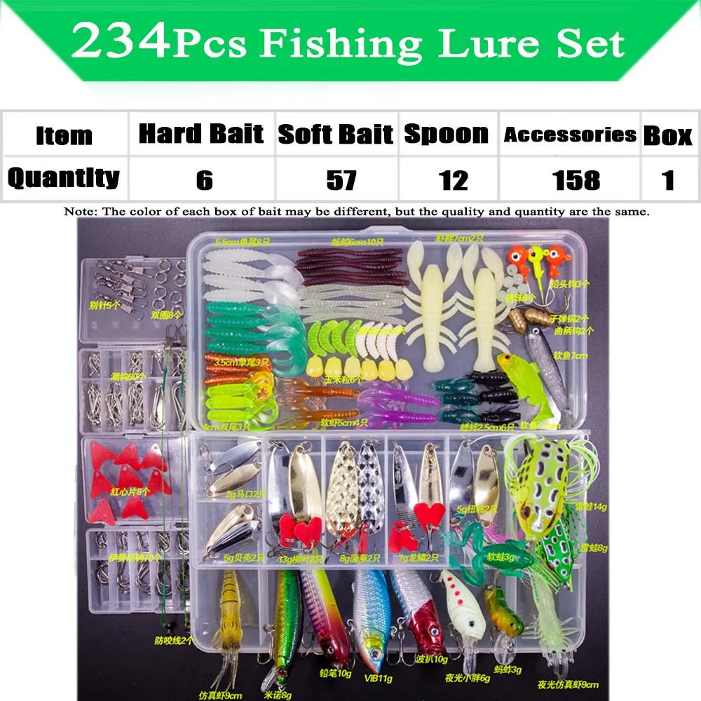 Fishing Lure Kit Soft and Hard Bait Set Gear Layer Minnow Metal Jig Spoon For Bass Pike Crank Tackle Accessories with Box