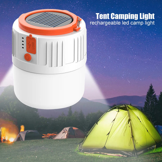 Solar Camping Light LED Bulb Portable Hanging Lantern USB Rechargeable Power Bank Outdoor BBQ Tents Lamp Hanging Emergency Light