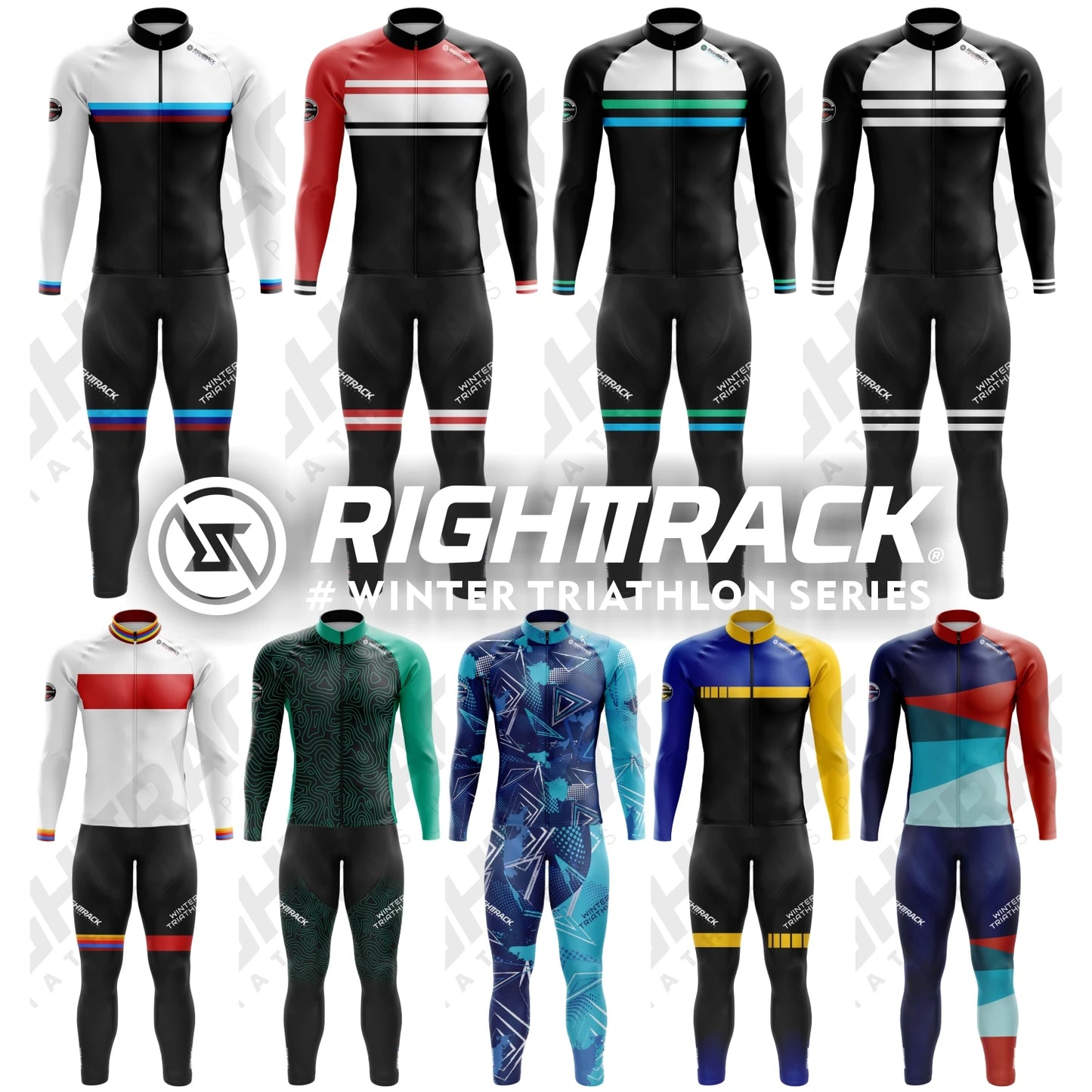 Pro Winter Triathlon Trisuit Thermal Fleece Long Sleeve Skinsuit Skiing Cycling Running Skating RIGHTTRACK Sports Apparel