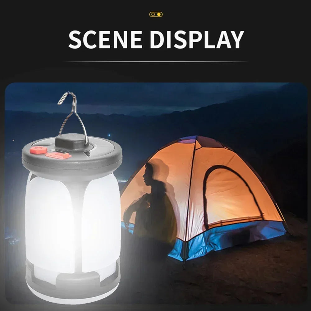 Solar Camping Light，USB/Solar Recharge Portable Lamp with 2000mAh Battery 6 Lighting Modes Outdoor Portable Hanging Tent Light