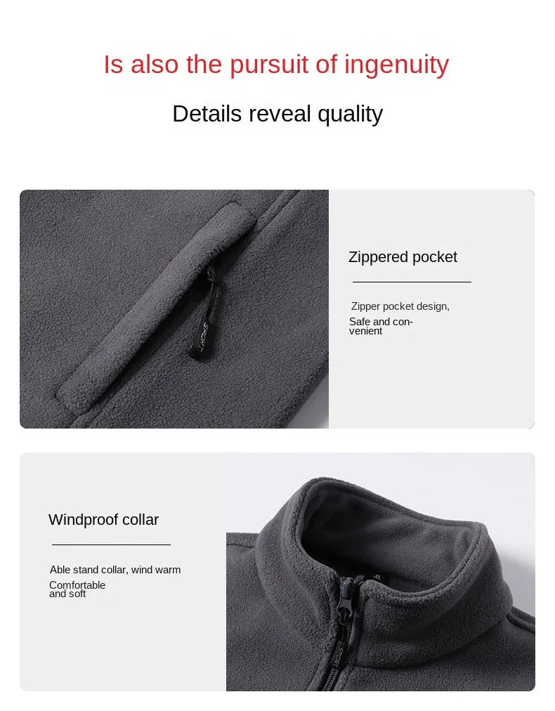 Winter fleece hiking jacket windbreaker for men Sportswear Wool lining thickened warm men's coat plus size overcoat