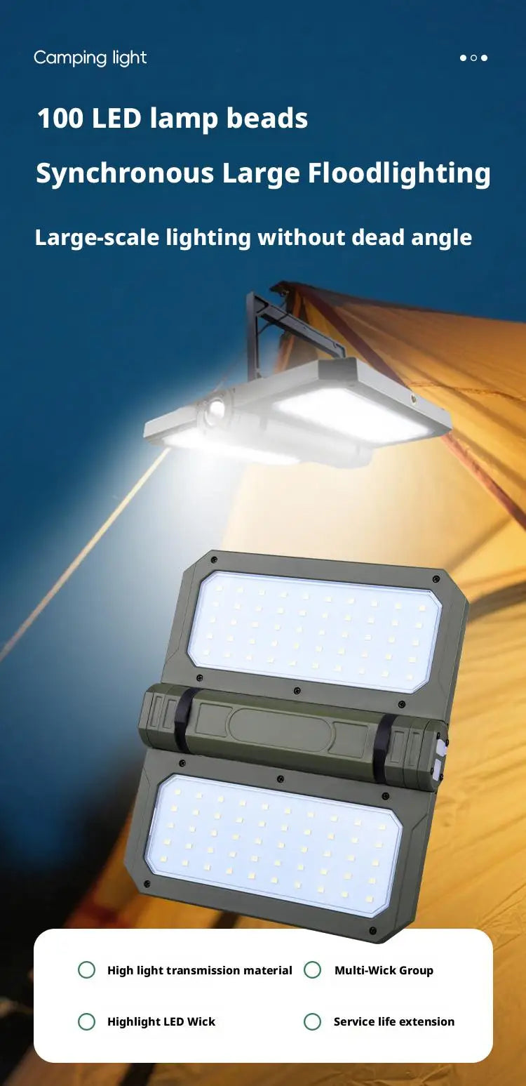 Solar Powered Portable Camping Light with Strong Magnetic Base for Home Emergency Construction Site Outdoor Work Lamp