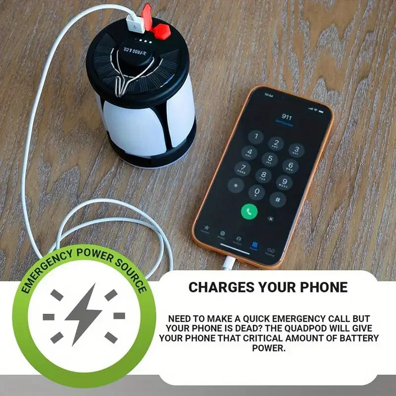 Solar Camping Light，USB/Solar Recharge Portable Lamp with 2000mAh Battery 6 Lighting Modes Outdoor Portable Hanging Tent Light