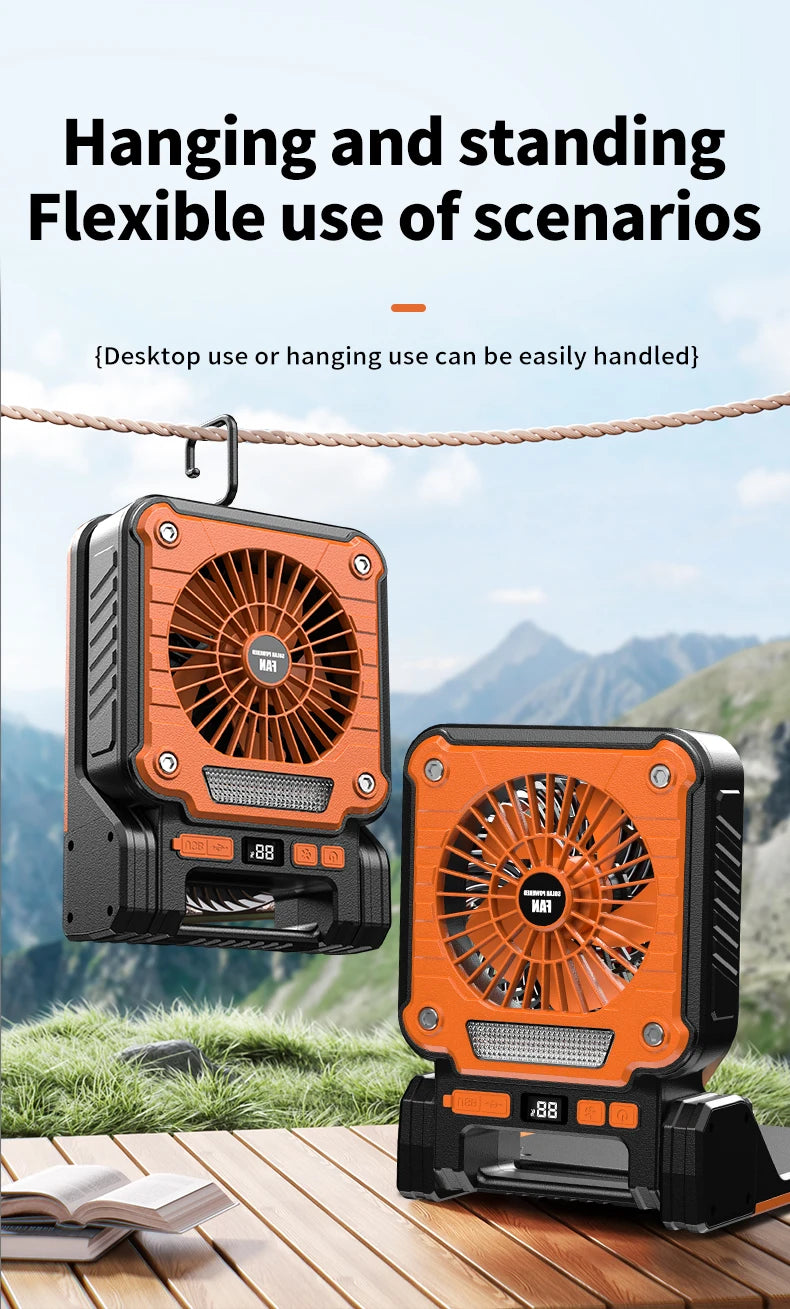 Solar Powered Camping Light with Fan Folding Portable Desk Lamp  Rechargeable Battery for Outdoor Hiking Fishing Camping