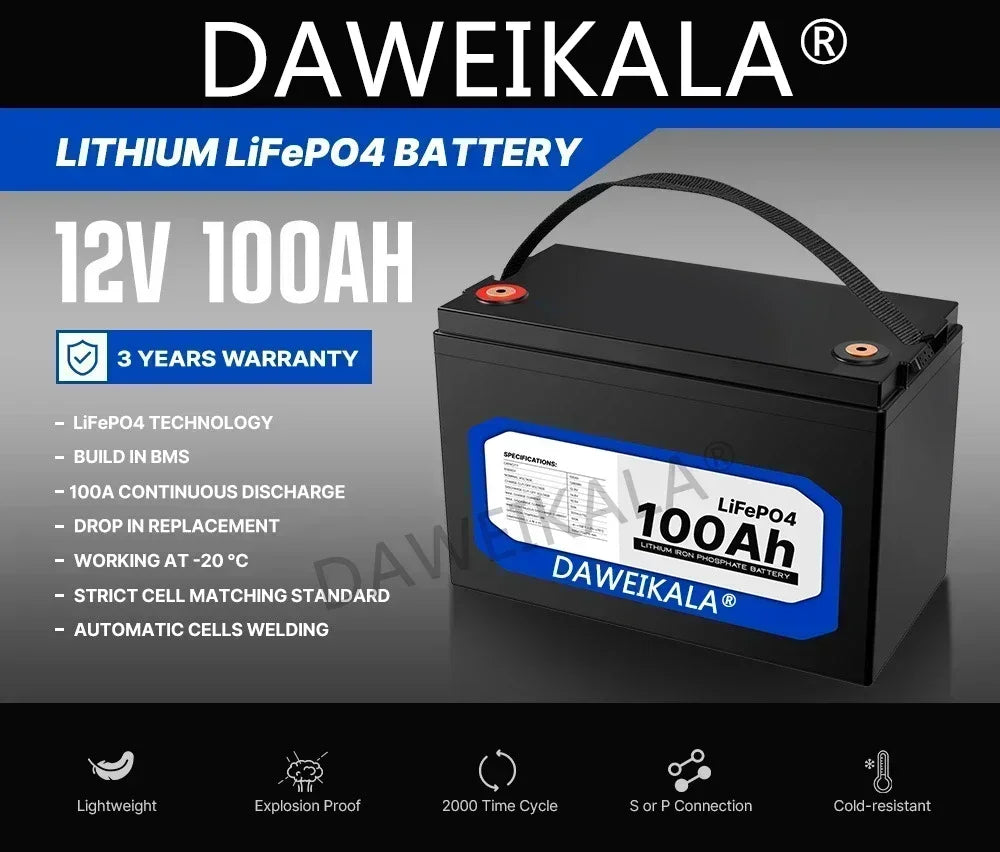 12V battery 20Ah 50Ah 100Ah 150Ah 200Ah LiFePo4 Battery Pack Lithium Iron Phosphate Batteries Built-in BMS For Solar Boat No Tax