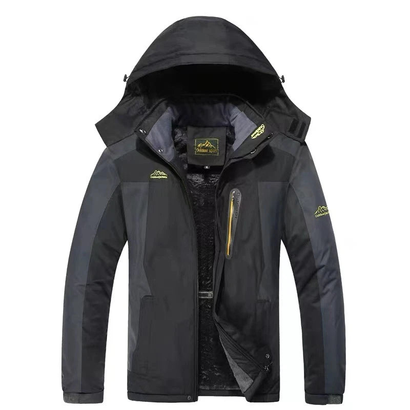 Winter New Waterproof Coat for Men, Winter with Added Velvet and Thick Warm Top, Men's Casual Loose Ski Jacket Jacket
