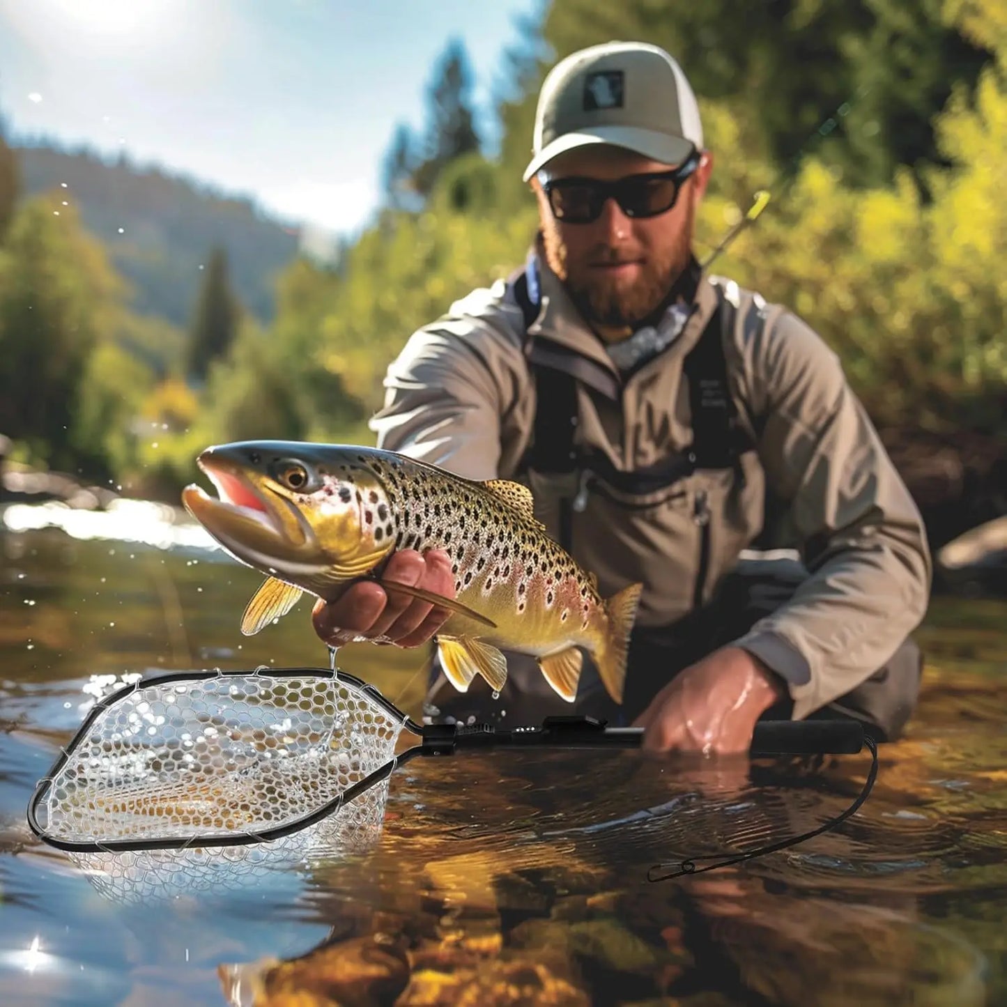 Fishing Tool Kit Fishing Net with Pliers Hook Remover Fish Gripper for Kayak Durable Foldable Fishing Tool Accessories Man Gifts