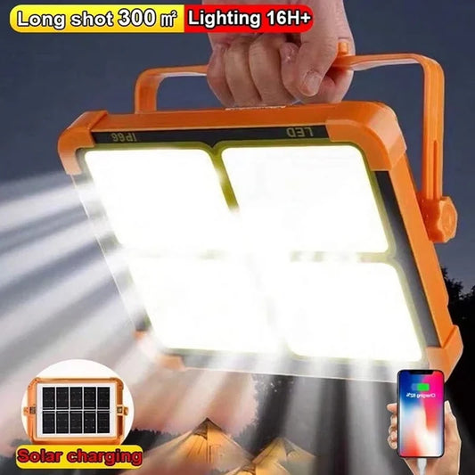 Solar Portable Camping Light with Stand, Battery Rechargeable Lamp, LED Cordless Flood Lights for Work, Emergency Power Failure