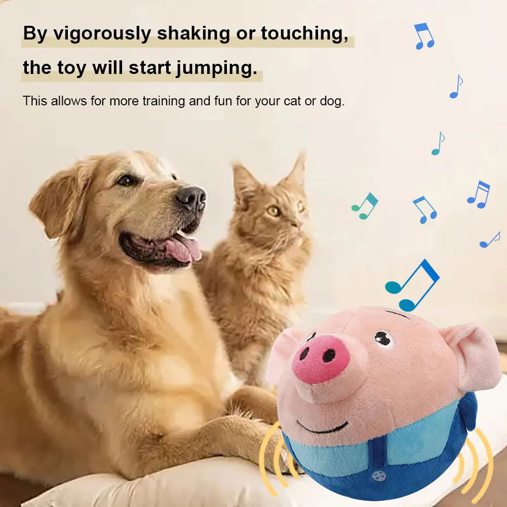 Cartoon Pig Active Moving Pet Plush Toy Washable Talking Moving Dog Ball Toy Pet Bouncing Balls for Dogs Cats