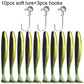10PCS Soft Lure 5.5cm 7cm 10cm T Tail Worm 3PCS Jigging Head Hook 3g 5g 10g Metal Jig Carp Fishing Pesca Swimbait Gear Kit Bait