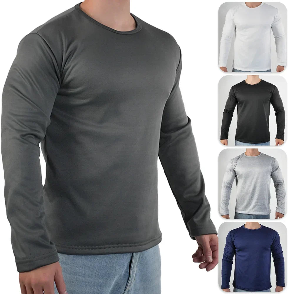 Men's Winter Thermal Long-sleeved T-shirt Wear Extreme Cold Weather Base Layer Top Fleece Lined Winter O-Neck Bottoming Shirts