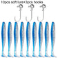 10PCS Soft Lure 5.5cm 7cm 10cm T Tail Worm 3PCS Jigging Head Hook 3g 5g 10g Metal Jig Carp Fishing Pesca Swimbait Gear Kit Bait