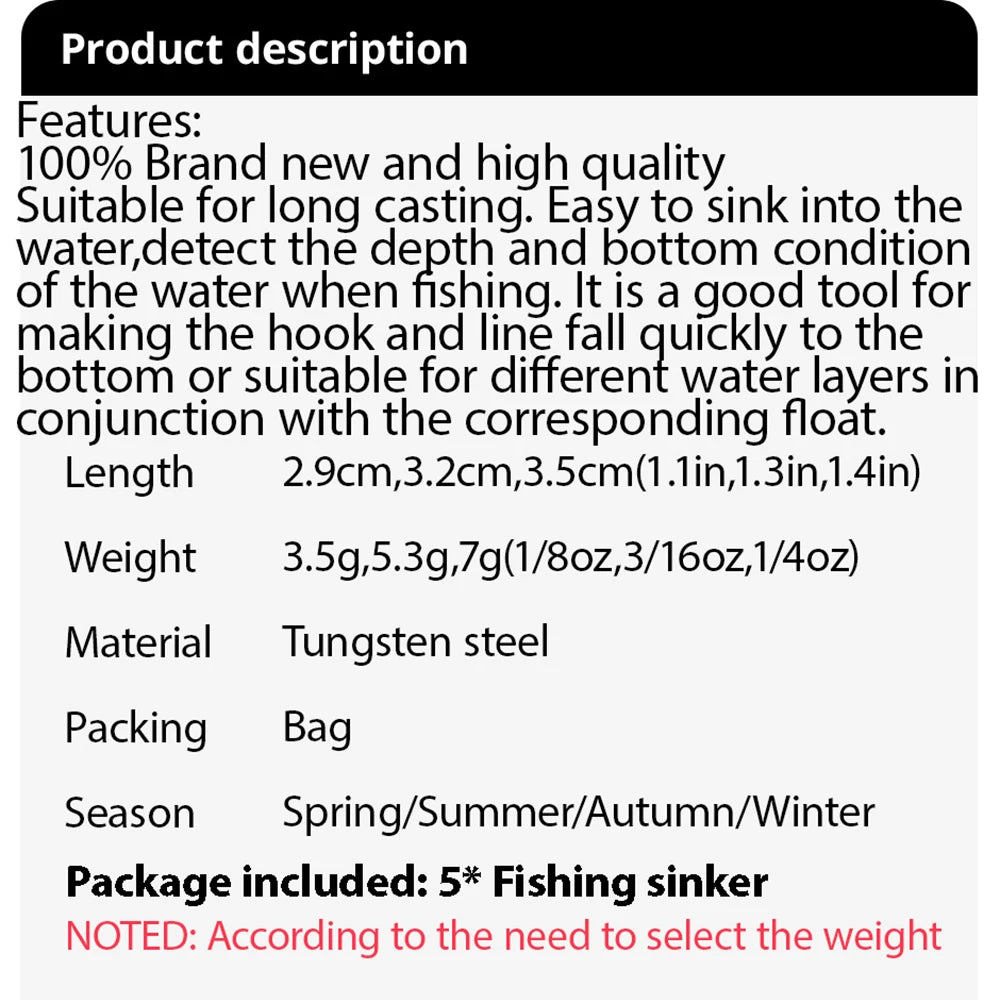 GOBAIT Tungsten Steel Fishing Weight 5PCS/Lot Sinker Mold 3.5g 5.3g 7g Tube Bullet Plumb PendantKit Pesca Metal Jig Cast Tackle