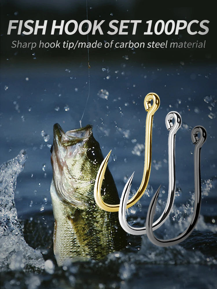 100Pcs/box #3~#12 High Carbon Steel Hooks, Sport Circle Silver Fishing Hooks