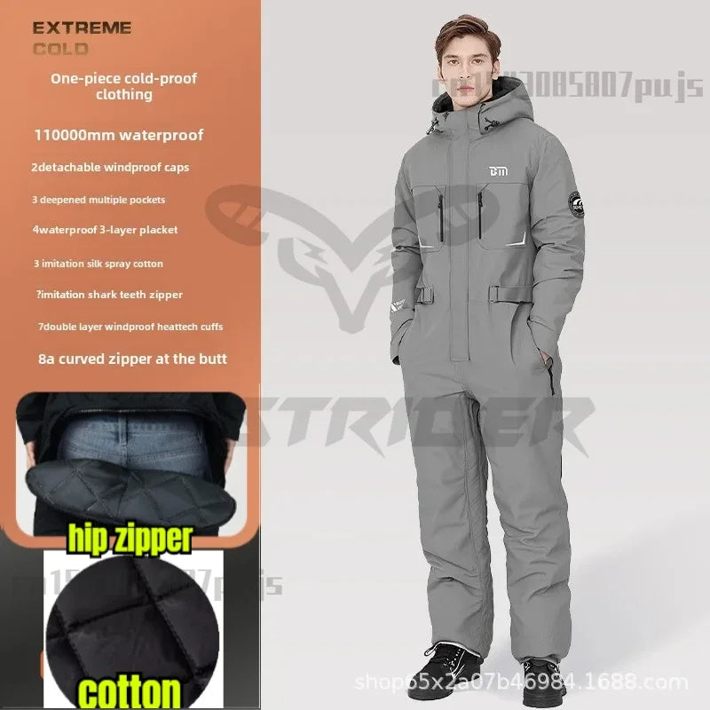 Winter Motorcycle Riding Coldproof Clothing Winter Fashion Waist Designwarm Cotton Jumpsuit,thickened Waterproof Snowmobile Suit