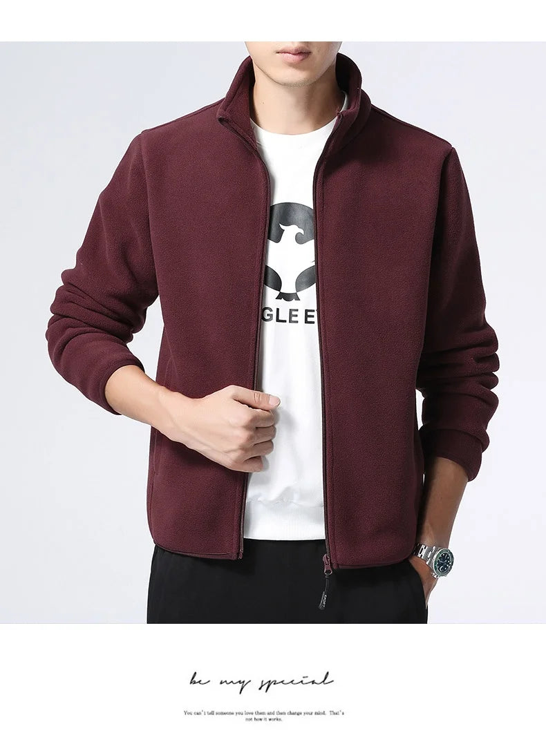 Winter fleece hiking jacket windbreaker for men Sportswear Wool lining thickened warm men's coat plus size overcoat