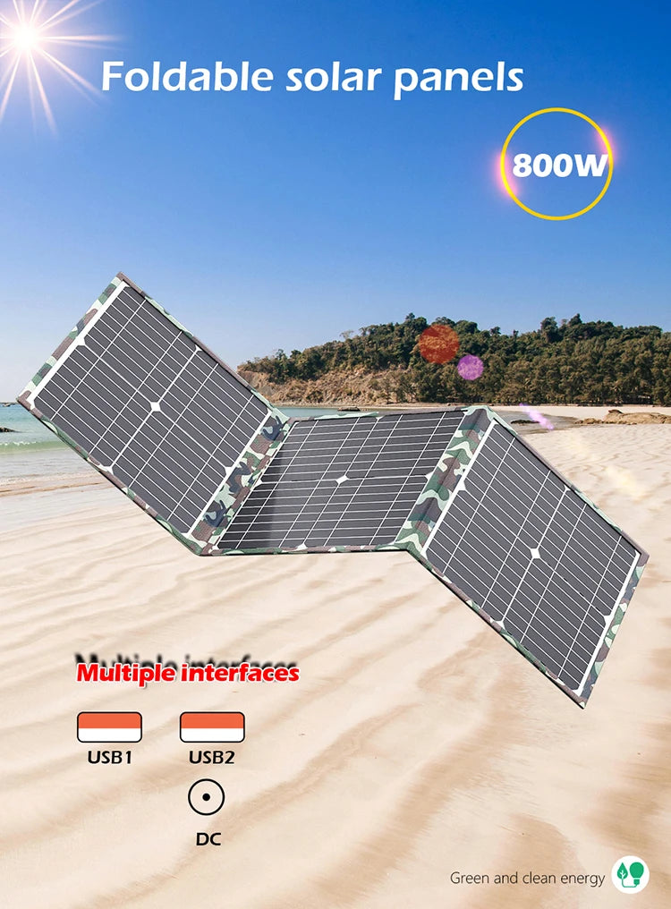 Solar Panel Kit Complete Camping Foldable 800W Solar Power Station MPPT Portable Generator Charger 18V for Car Boat Caravan Camp