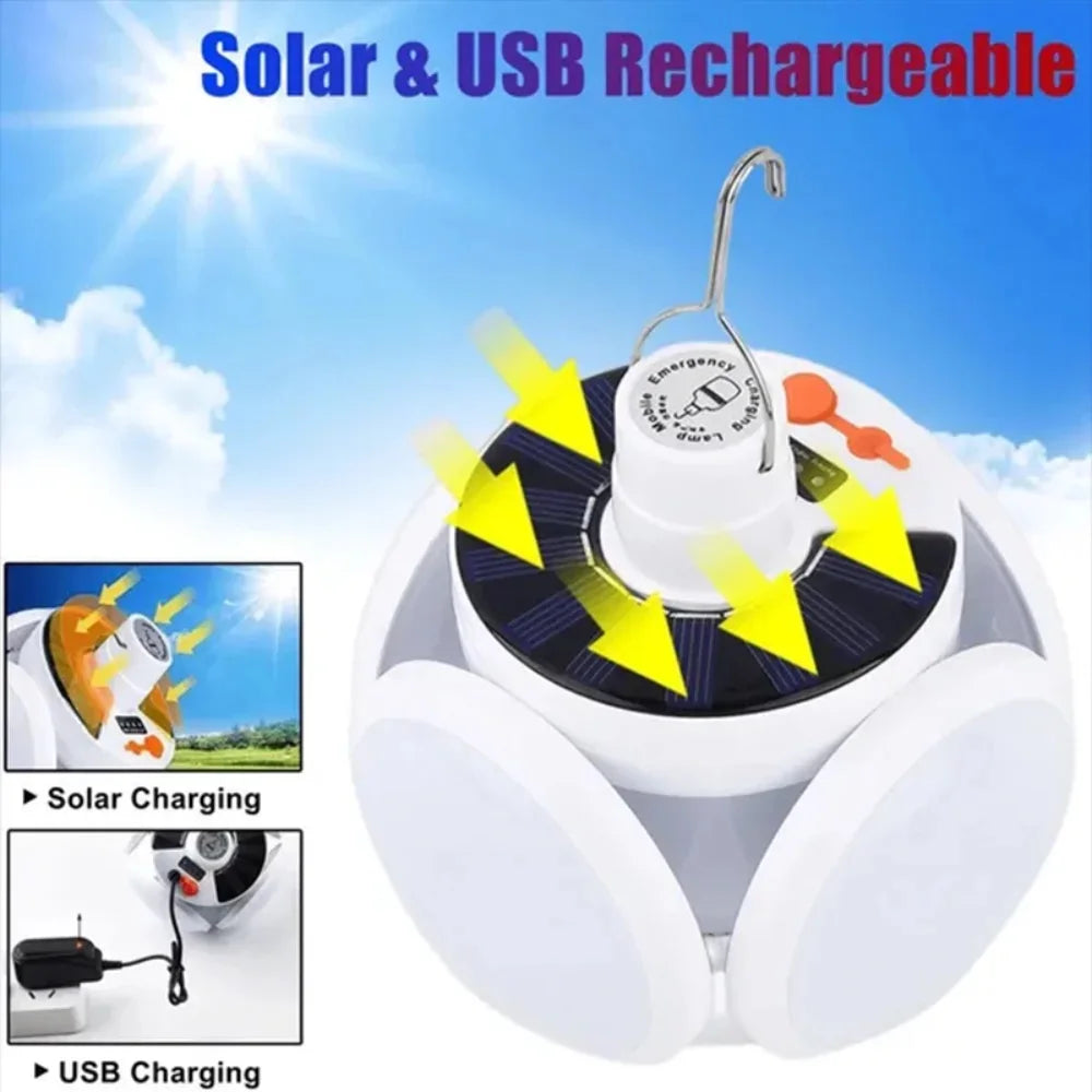 Portable Solar Camping Lantern Led Rechargeable Outdoor Hanging Tent Lamp Folding LED Football Bulbs With Hook Emergency Lights