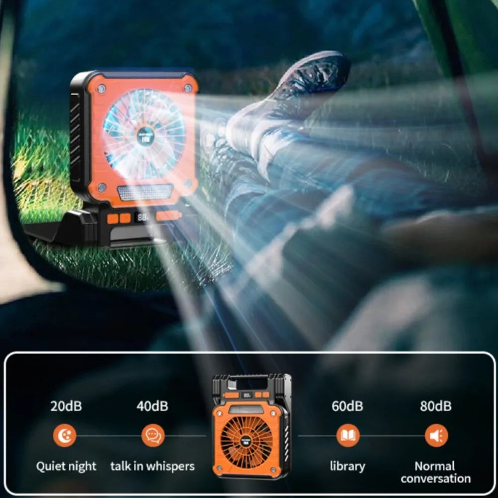 Solar Powered Camping Light with Fan Folding Portable Desk Lamp  Rechargeable Battery for Outdoor Hiking Fishing Camping