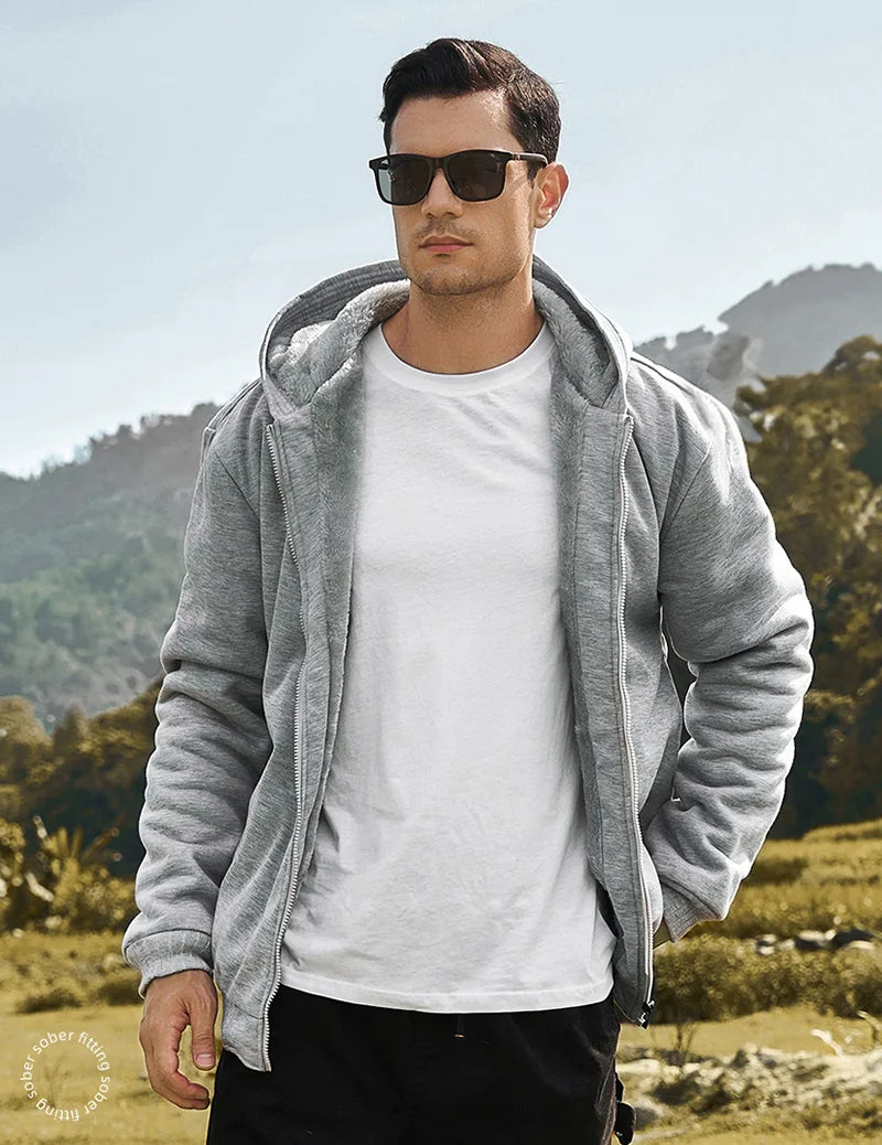 Winter Warm Sherpa Lined Coat for Men Heavyweight Plush Fleece Jackets Outwear Long Sleeve Zip Up Hoodie Sweatshirt Tops Outfits