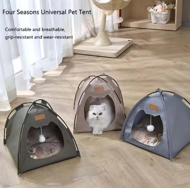The pet tent is comfortable, breathable, scratch-resistant and wear-resistant, universal in all seasons, odorless and washable.