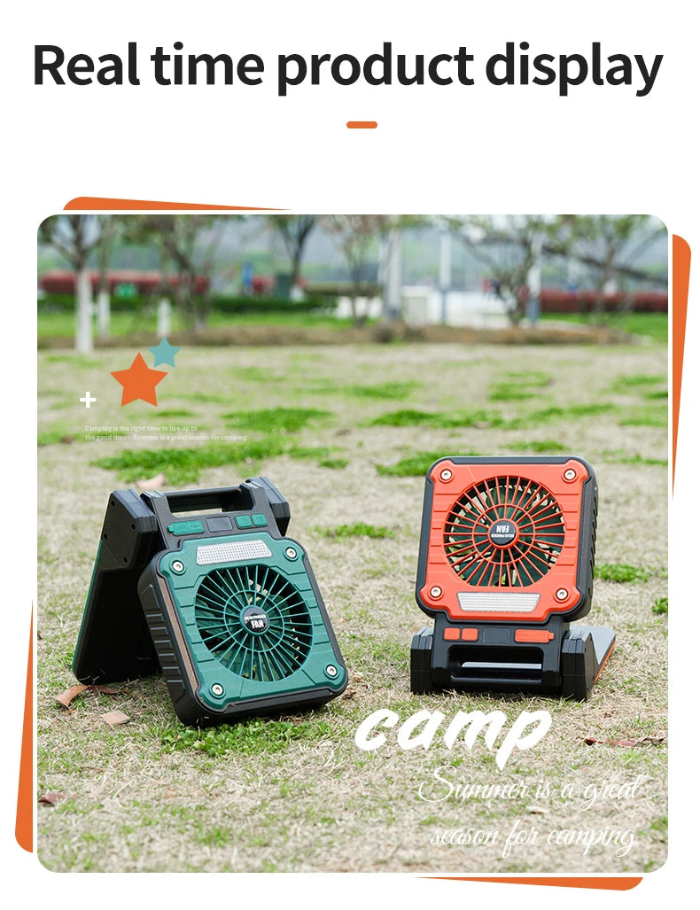 Solar Powered Camping Light with Fan Folding Portable Desk Lamp  Rechargeable Battery for Outdoor Hiking Fishing Camping