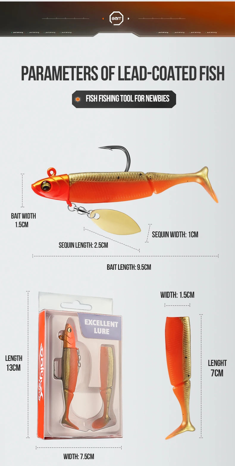 TAIYU Hot Sale Fishing Lures 20g Jig Head T-tail Silicone Soft Lure Wobbler Metal Spinner Spoon Bait For Pike Trout Bass Fishing