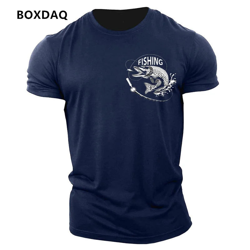Outdoor Fishing Clothing Men's T-Shirts Short Sleeve Fish Print O-Neck Fitness Sports Tops Summer Beach Casual O-Neck Male Tees