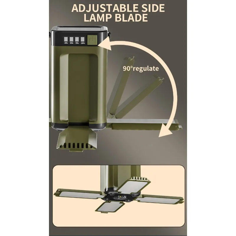 Solar powered outdoor portable camping light, solar rechargeable foldable lighting, large capacity multifunctional tent light