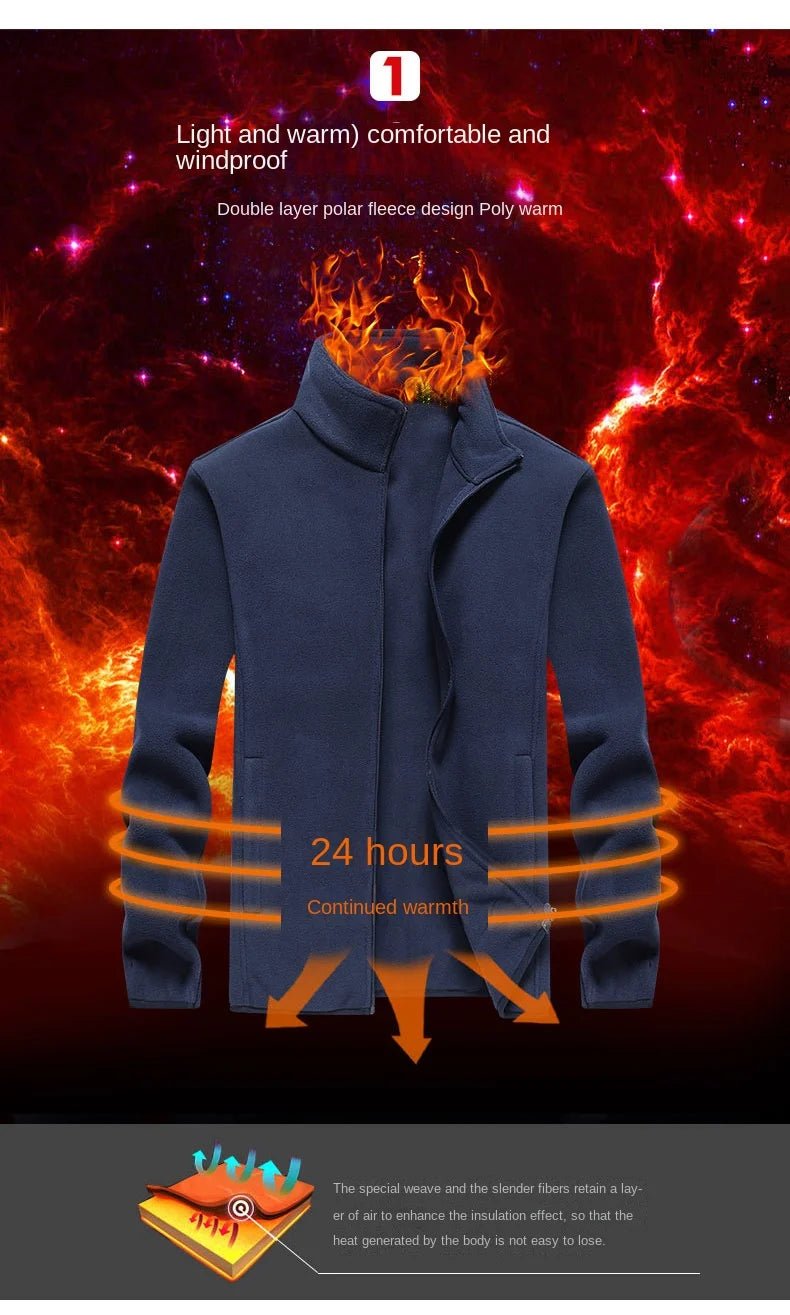 Winter fleece hiking jacket windbreaker for men Sportswear Wool lining thickened warm men's coat plus size overcoat
