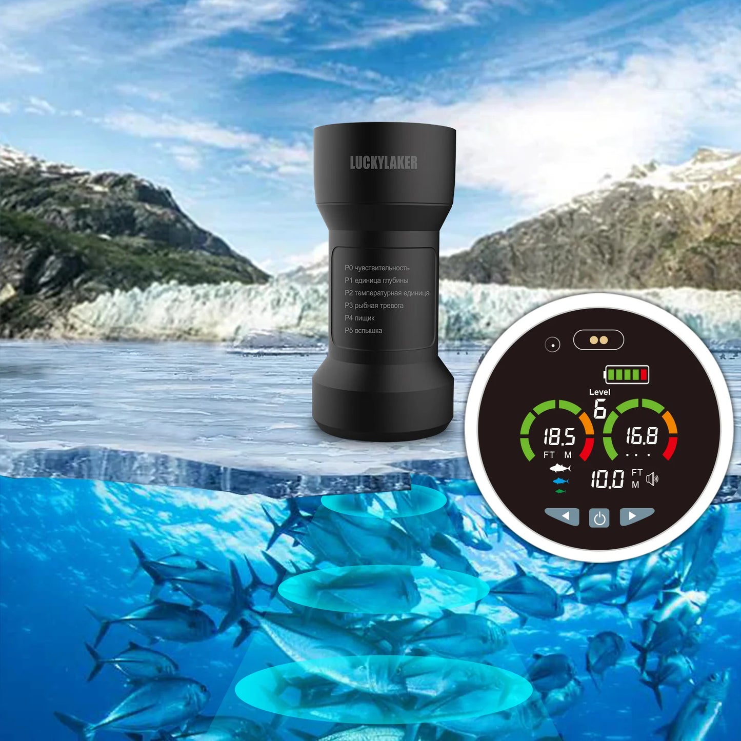 LUCKY FF202 Ice Fishing Finder Ice surface detection 328ft/100m Depth fishing tool Russia Manua and menu