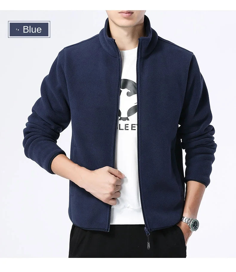 Winter fleece hiking jacket windbreaker for men Sportswear Wool lining thickened warm men's coat plus size overcoat