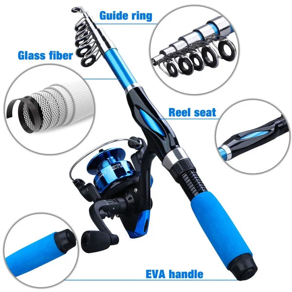 1.2M Fishing Rod Full Kits Telescopic Sea Spinning Reel Lure Set Travel Fishing Gear Baits Accessories Bag Beginner 6 Options
