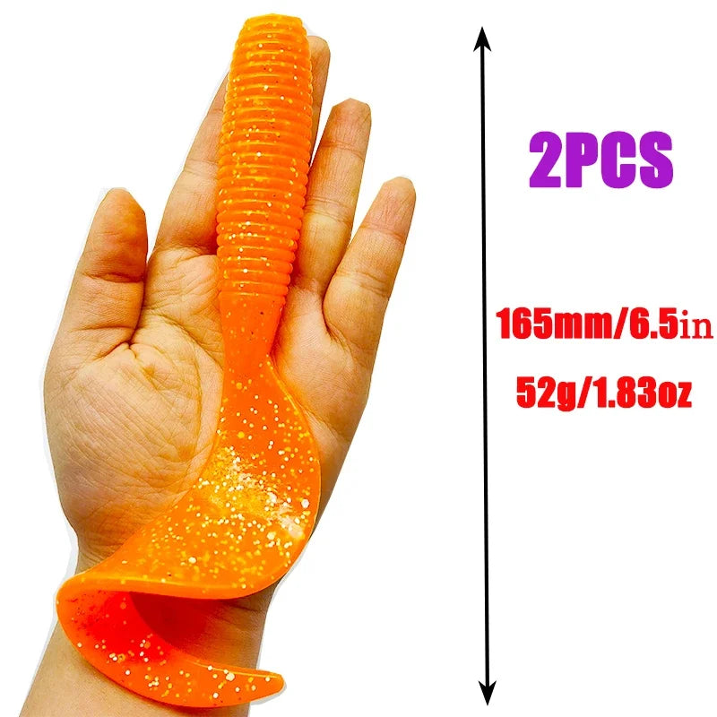 2 Pcs Fishing Lures  165mm/6.5in/52g Soft Artificial Bait Lures Bass Tail Fishing Gear