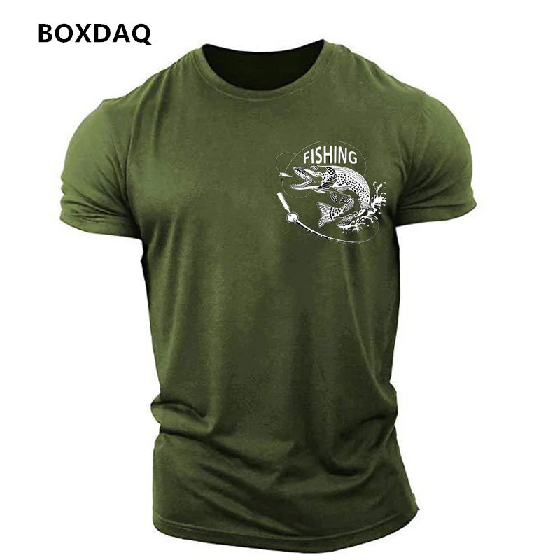 Outdoor Fishing Clothing Men's T-Shirts Short Sleeve Fish Print O-Neck Fitness Sports Tops Summer Beach Casual O-Neck Male Tees