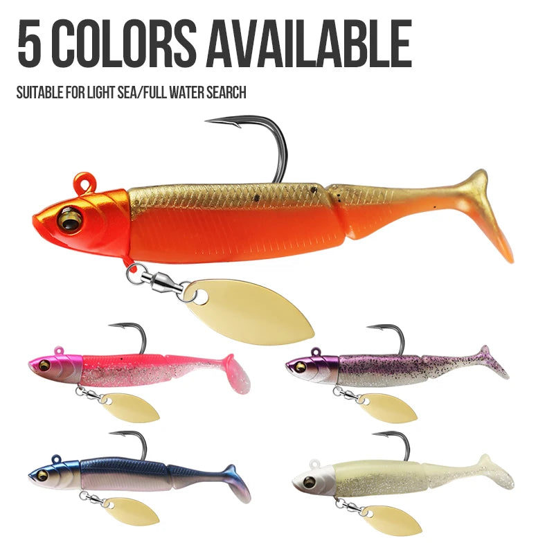 TAIYU Hot Sale Fishing Lures 20g Jig Head T-tail Silicone Soft Lure Wobbler Metal Spinner Spoon Bait For Pike Trout Bass Fishing