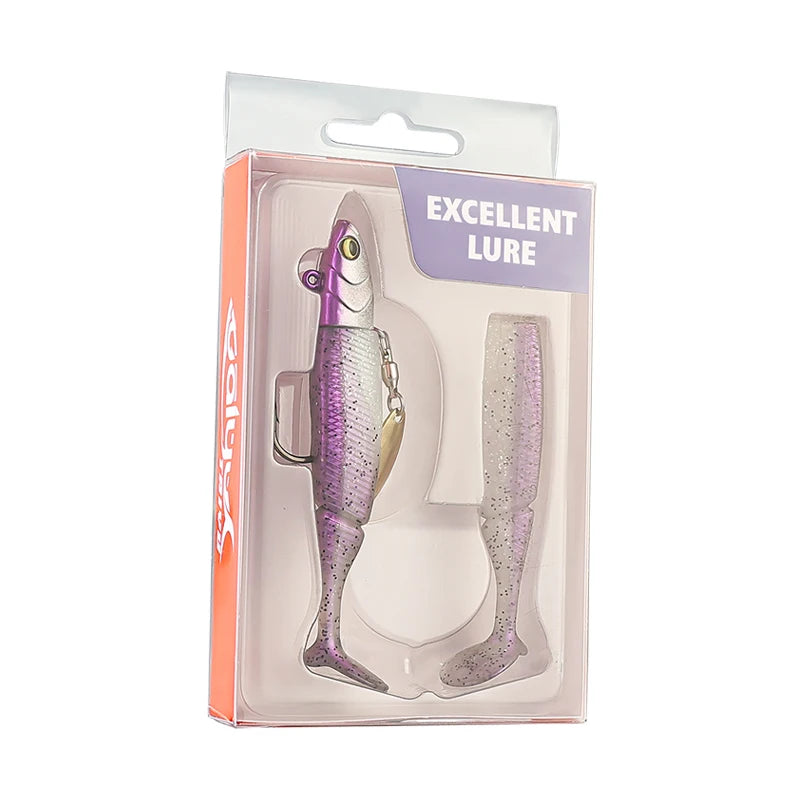 TAIYU Hot Sale Fishing Lures 20g Jig Head T-tail Silicone Soft Lure Wobbler Metal Spinner Spoon Bait For Pike Trout Bass Fishing