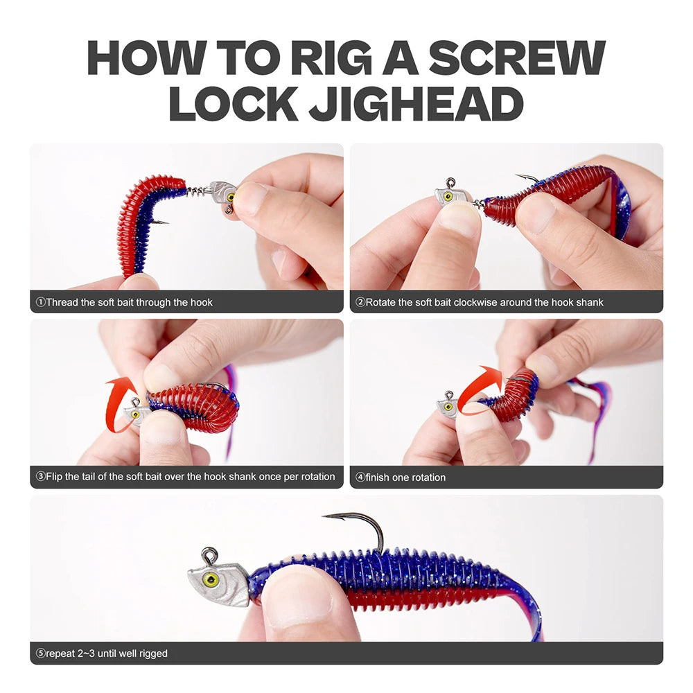 MrLurion 15pcs/Box 3.5g 5g 7g 10g 14g Screw lock jigging head fishing lure baits ,soft worm lure fishhook wobblers with 3D eyes