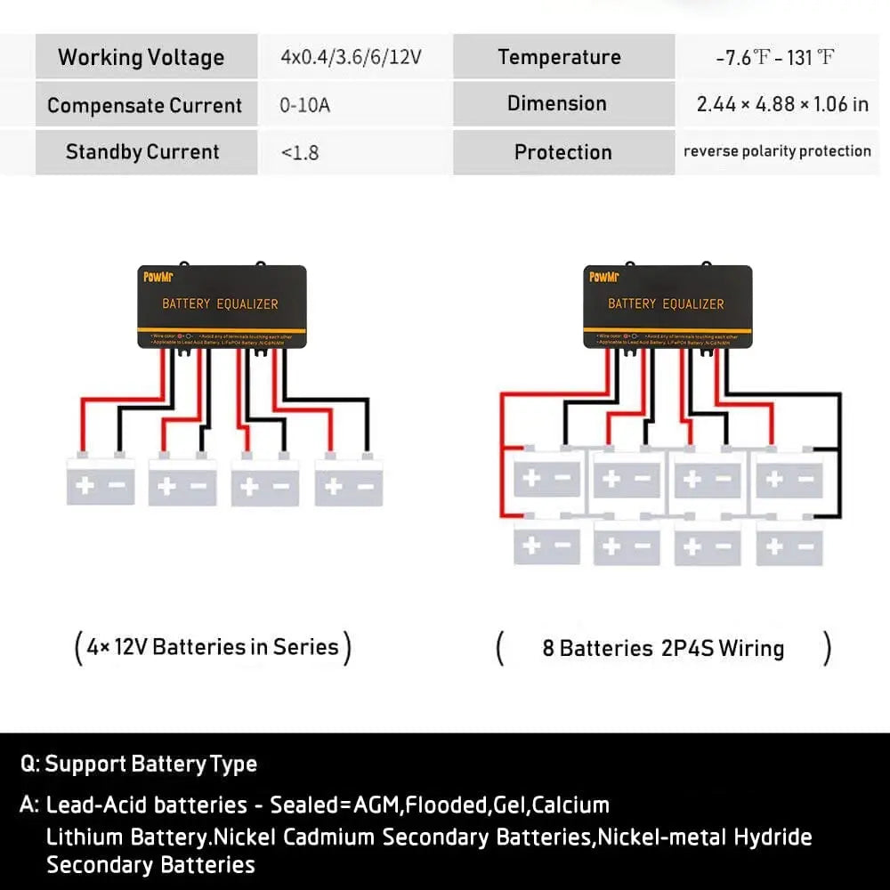 Battery Equalizer 24V 48V Batteries Voltage Balance Li-ion Lead Acid Battery Connected in Parallel for Solar Controller Inveters