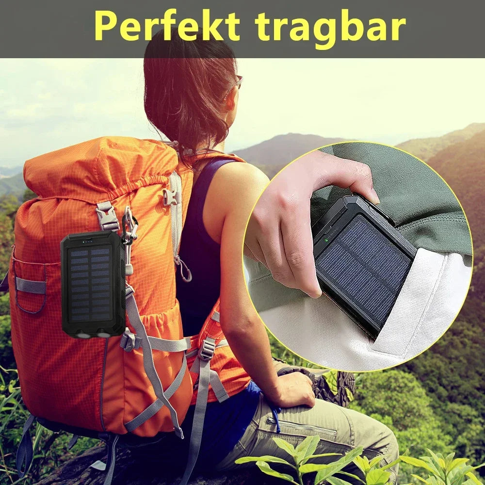 Solar Power Bank 20000mAh Charging Portable Charger Phone External Battery with SOS Flashlight 2-USB Outdoor Powerbank