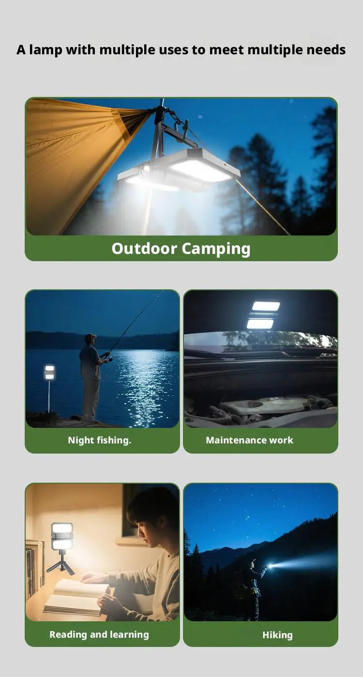 Solar Powered Portable Camping Light with Strong Magnetic Base for Home Emergency Construction Site Outdoor Work Lamp