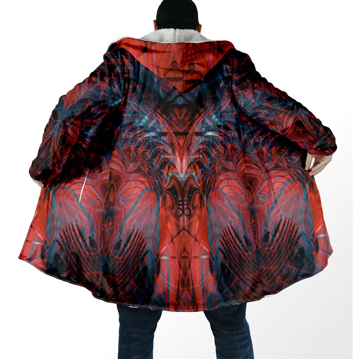 Winter Fashion Men's cloak Hippie Psychedelic Colorful Trippy 3D Printed Thick Fleece Hooded Cloak Unisex Warm Cape Coat DP103