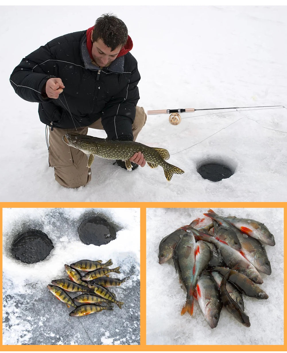FISH KING Ice Fishing Rod Winter Short Fiber Telescopic Pole Portable Fish Trackle Accessories for Freshwater Saltwater