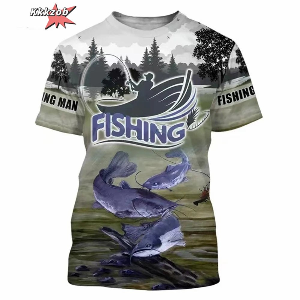 Men's Clothing 3D Fishing Pattern Printed Short Sleeve Oversized T-Shirt Fishing Fishing Outdoor Clothing Short Sleeve Top