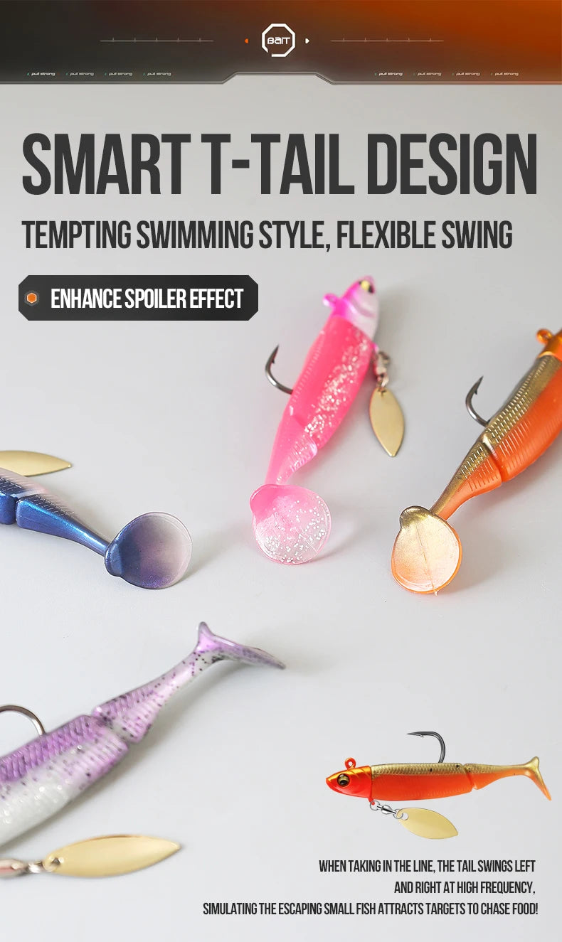 TAIYU Hot Sale Fishing Lures 20g Jig Head T-tail Silicone Soft Lure Wobbler Metal Spinner Spoon Bait For Pike Trout Bass Fishing