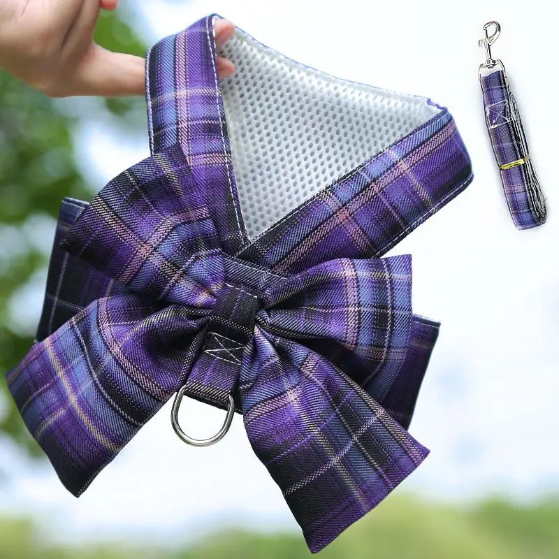 Pet dog  cat jk plaid skirt vest leash teddy than bear out clothes chest strap walking supplies