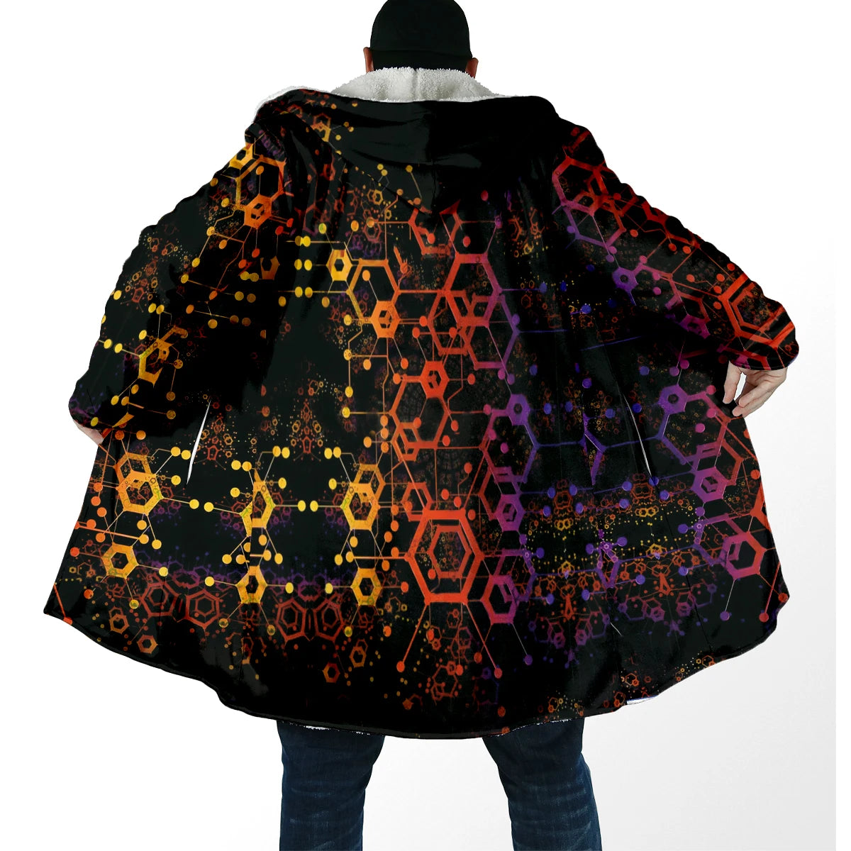 Winter Fashion Men's cloak Hippie Psychedelic Colorful Trippy 3D Printed Thick Fleece Hooded Cloak Unisex Warm Cape Coat DP103